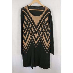 🔶️ Black & Tan Geometric Sweater Dress